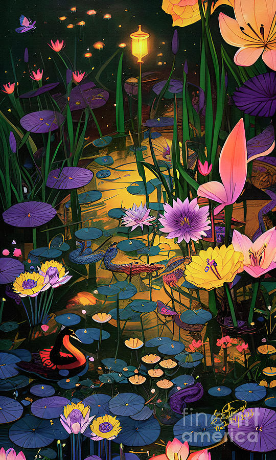 Wetland Magic Sunset Reflections  Digital Art by Ginette Callaway