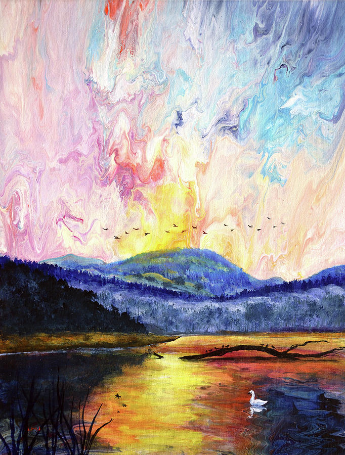 Wetlands Under Marys Peak Painting by Laura Iverson