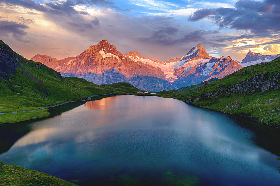 Wetterhorn, Schreckhorn and Finsteraarhorn at sunset Photograph by ...