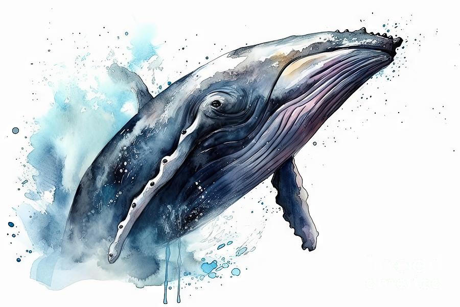 Whale. Humpback whale watercolor illustration. Underwater fauna ...