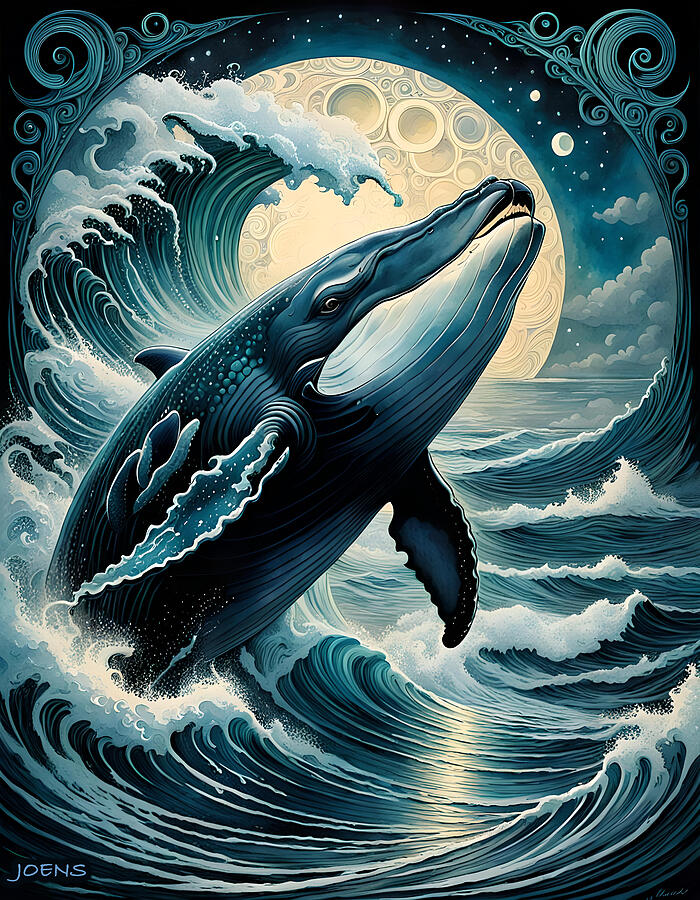 Whale In The Moonlight Digital Art