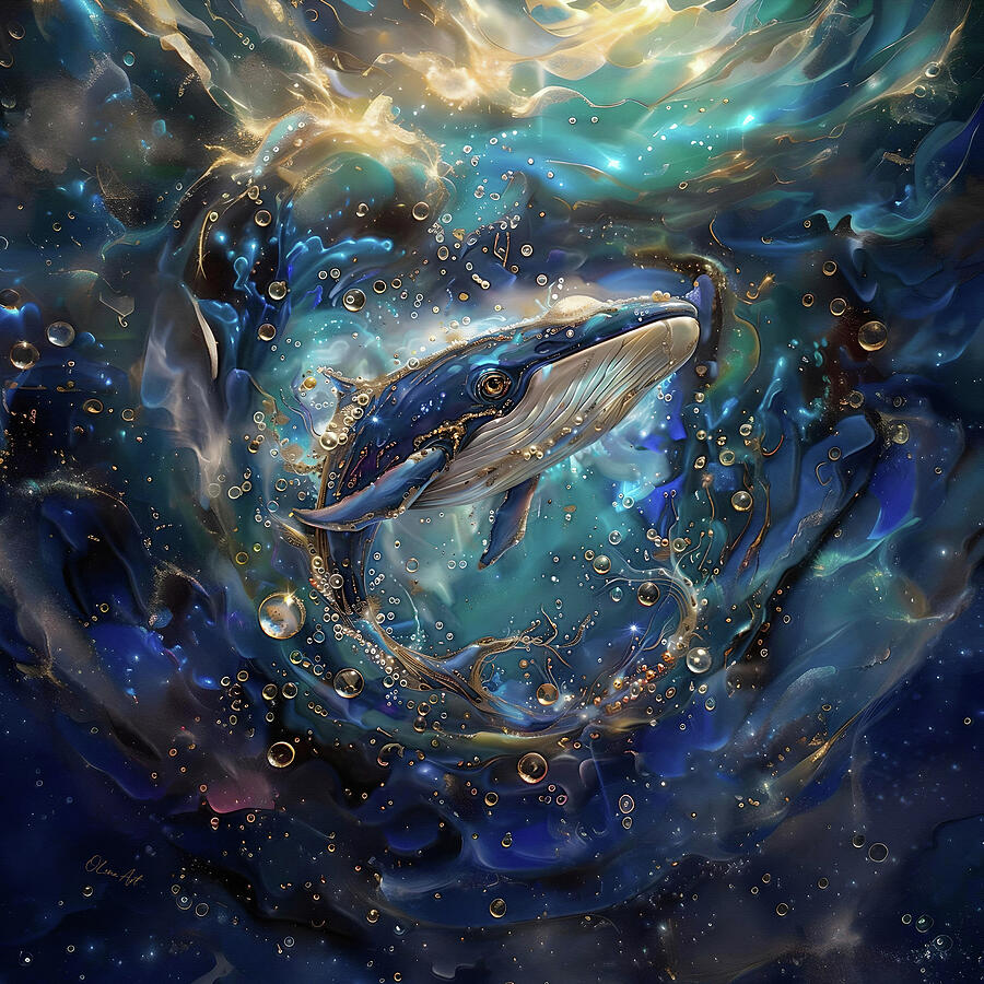 Whale of Wonder Echoes Beneath the Waves Digital Art by Lena Owens - OLena Art Vibrant Palette Knife and Graphic Design