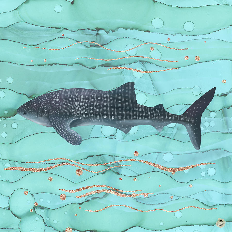Whale Shark Swimming in the emerald Ocean Digital Art by Andreea Dumez
