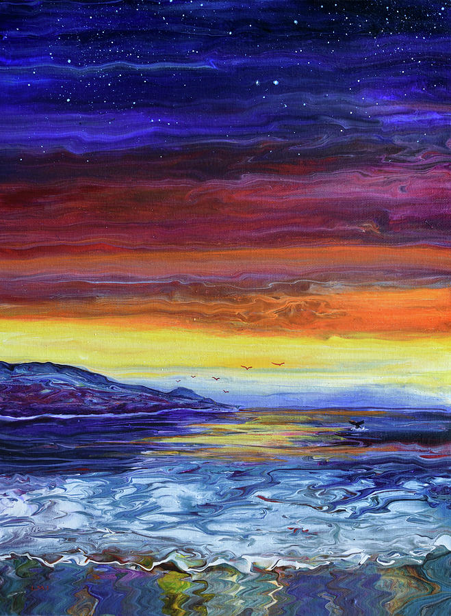 Whale Tail in the Distant Sunset Painting by Laura Iverson