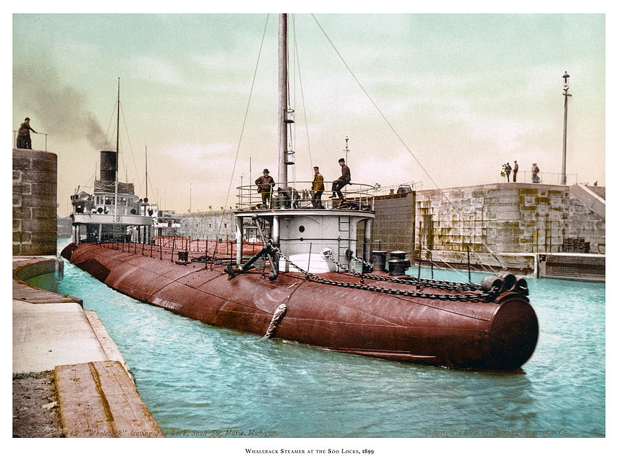 Whaleback in Soo Locks Photograph by Detroit Publishing Co