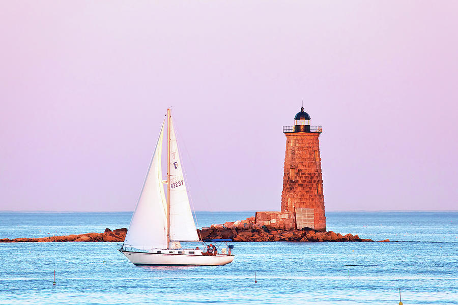 Whaleback Lighthouse and Sailboat Photograph by Eric Gendron