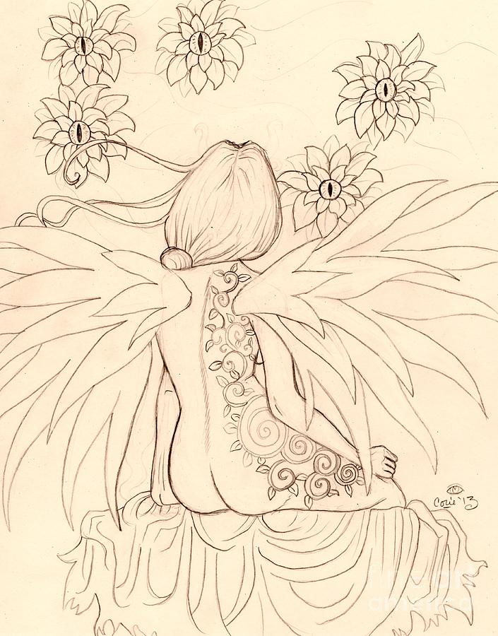 Fairy Drawing - What the Wind Blew In...Sketch by Coriander  Shea