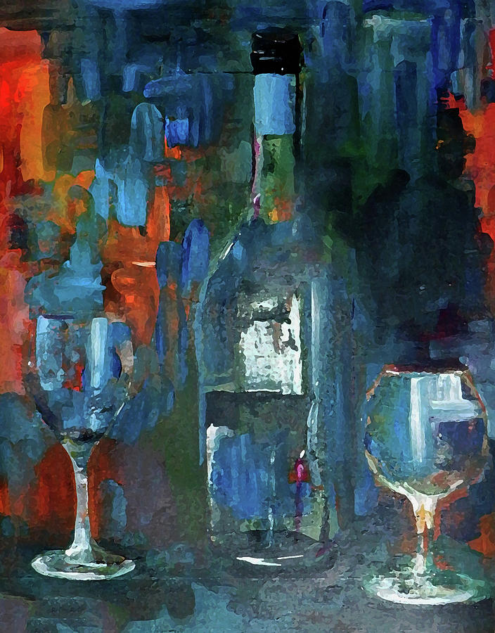 What Was Left Behind Empty Wine Bottle Painting by Lisa Kaiser