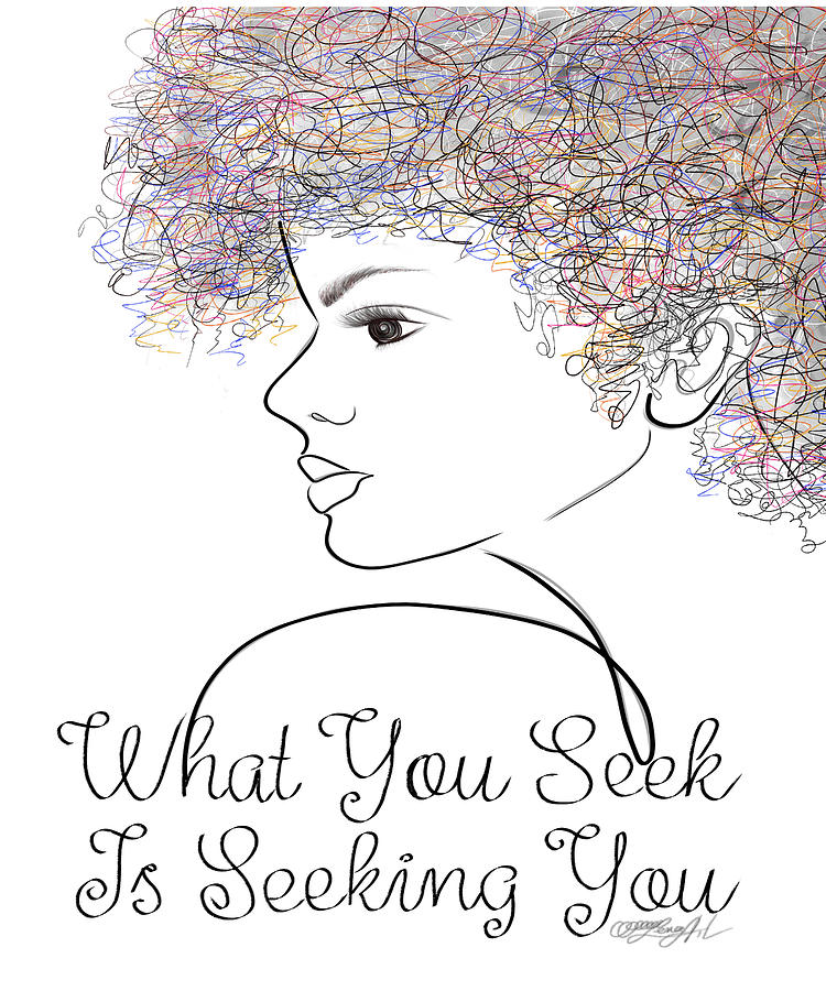What You Seek is Seeking You Girl  Line Drawing Painting by Lena Owens - OLena Art Vibrant Palette Knife and Graphic Design