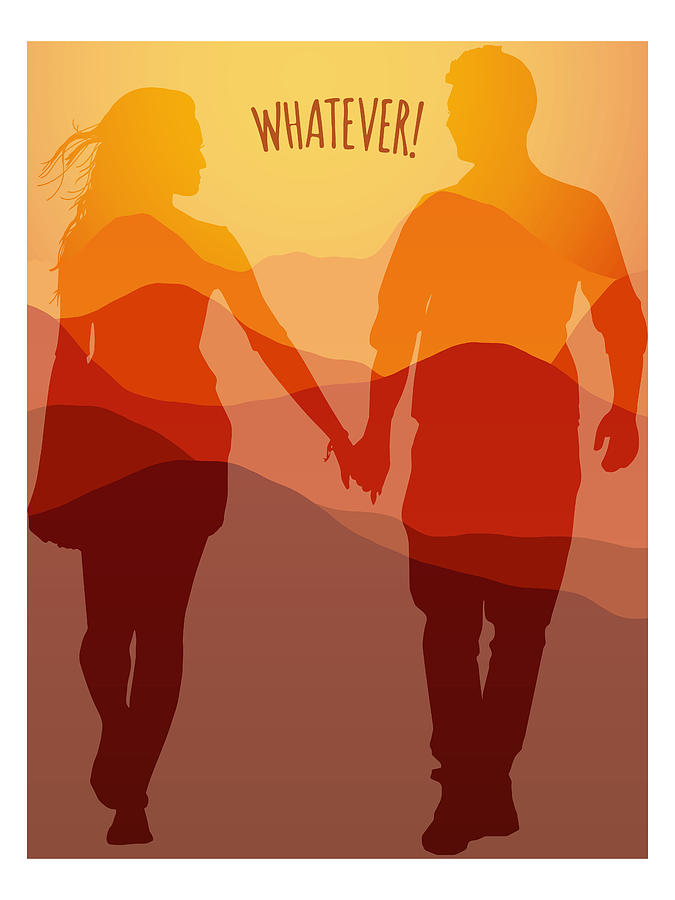 Valentines Day Digital Art - Whatever forever romantic couple holding hands landscape mountains silhouette couples gift ideas by Mounir Khalfouf
