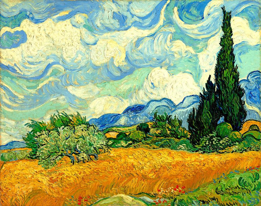 Wheat Field with Cypresses by van Gogh - digital enhancement Digital Art by Nicko Prints