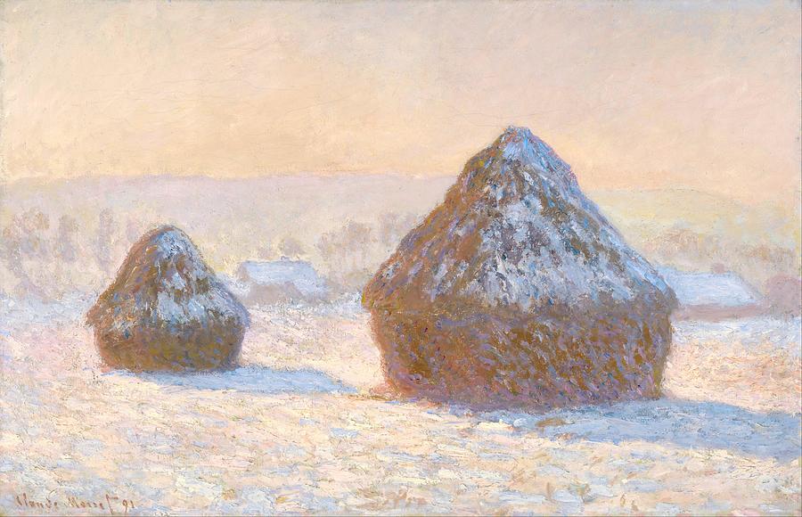 Claude Monet Painting - Wheatstacks Snow Effect Morning #4 by Claude Monet