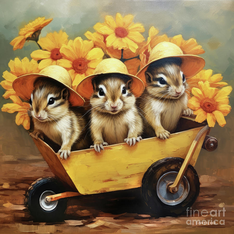 Squirrel Painting - Wheel Barrels Of Fun by Tina LeCour