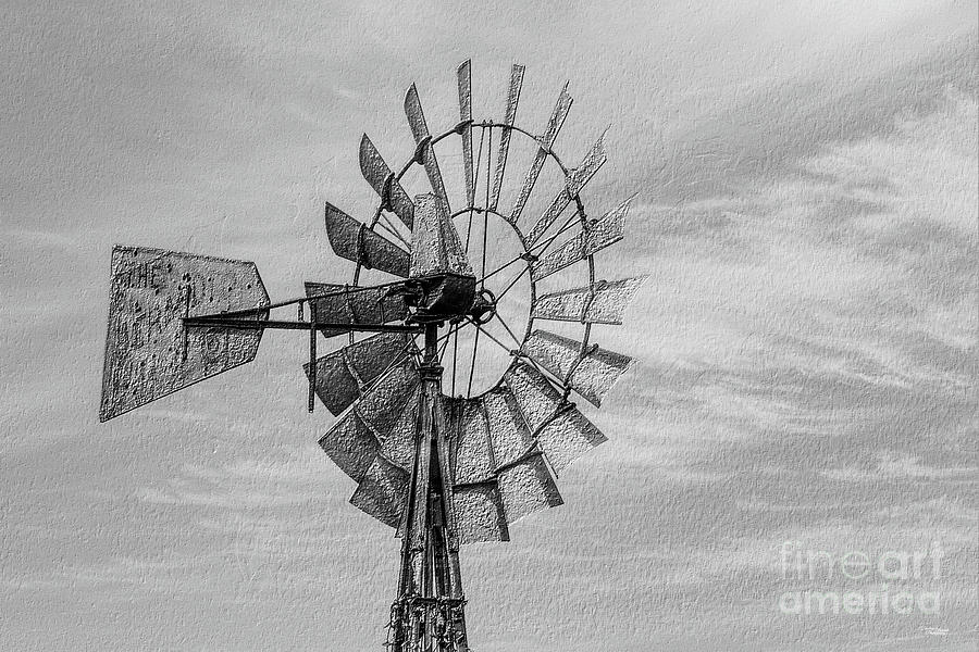 Wheel Of A Windmill Grayscale Photograph by Jennifer White