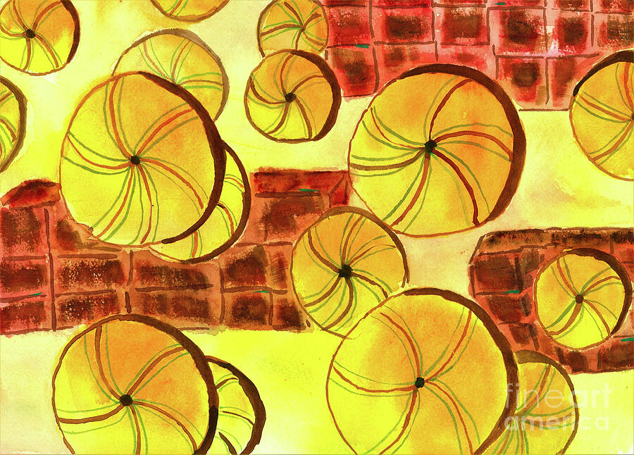 Wheels in Yellow Painting by L A Feldstein