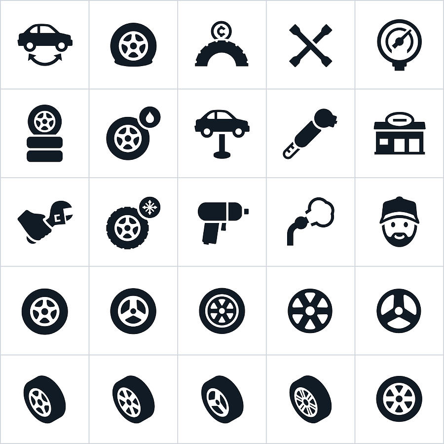 Wheels, Tires and Tire Repair Icons Drawing by Appleuzr