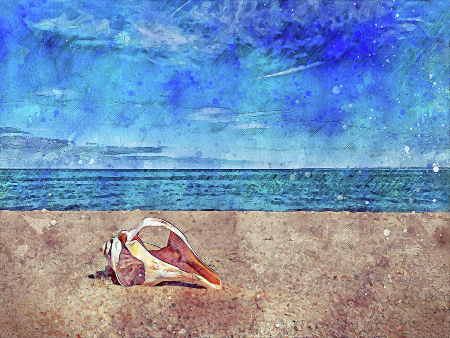 Whelk on beach watercolor3240674 Photograph by Deidre Elzer-Lento