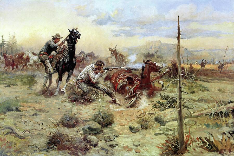 Horse Painting - When Horseflesh Comes High by Charles M Russell