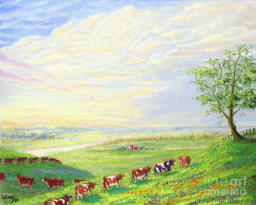 When the Cows Come Home 1991 Painting by Wingsdomain Art and Photography