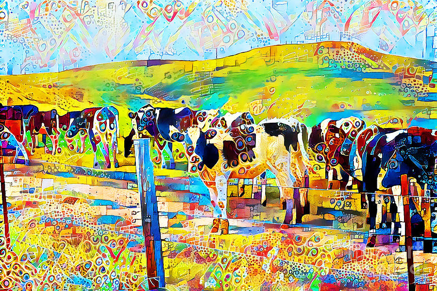 When The Cows Come Marching Home in Contemporary Vibrant Happy Color Motif 20200502 Photograph by Wingsdomain Art and Photography