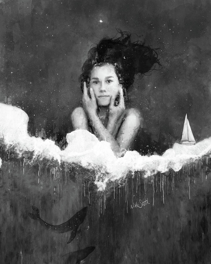 Where the Ocean Meets the Sky - Black and White Digital Art by Nikki Marie Smith