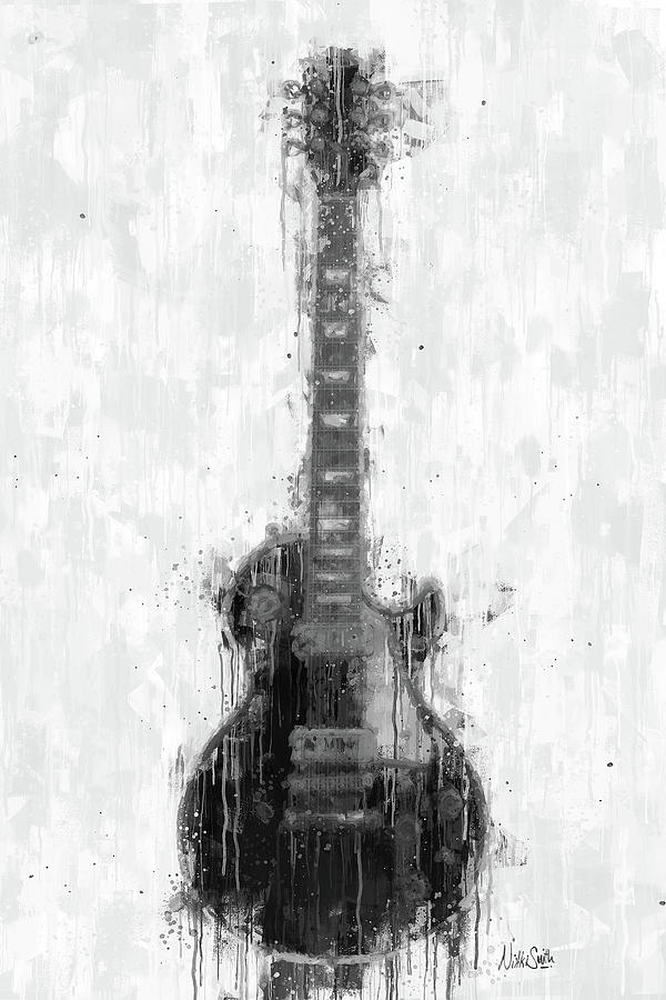 While My Guitar Gently Weeps - Black and White Digital Art by Nikki Marie Smith