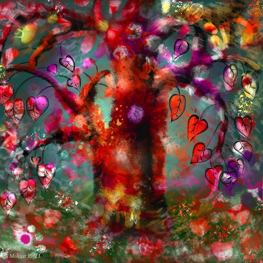 Impressionism Digital Art - Whimsical Abstract Folk Art Impressionistic Tree #2 by Monica Resinger