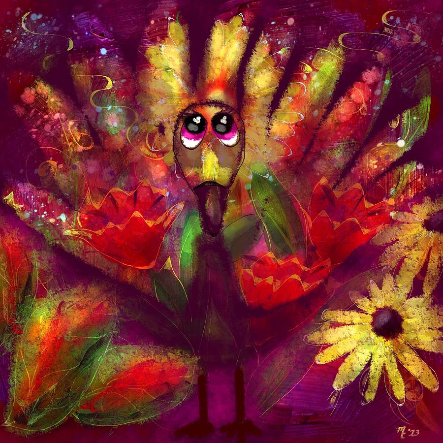 Whimsical Abstract Thanksgiving Turkey Floral Painting by Monica Resinger