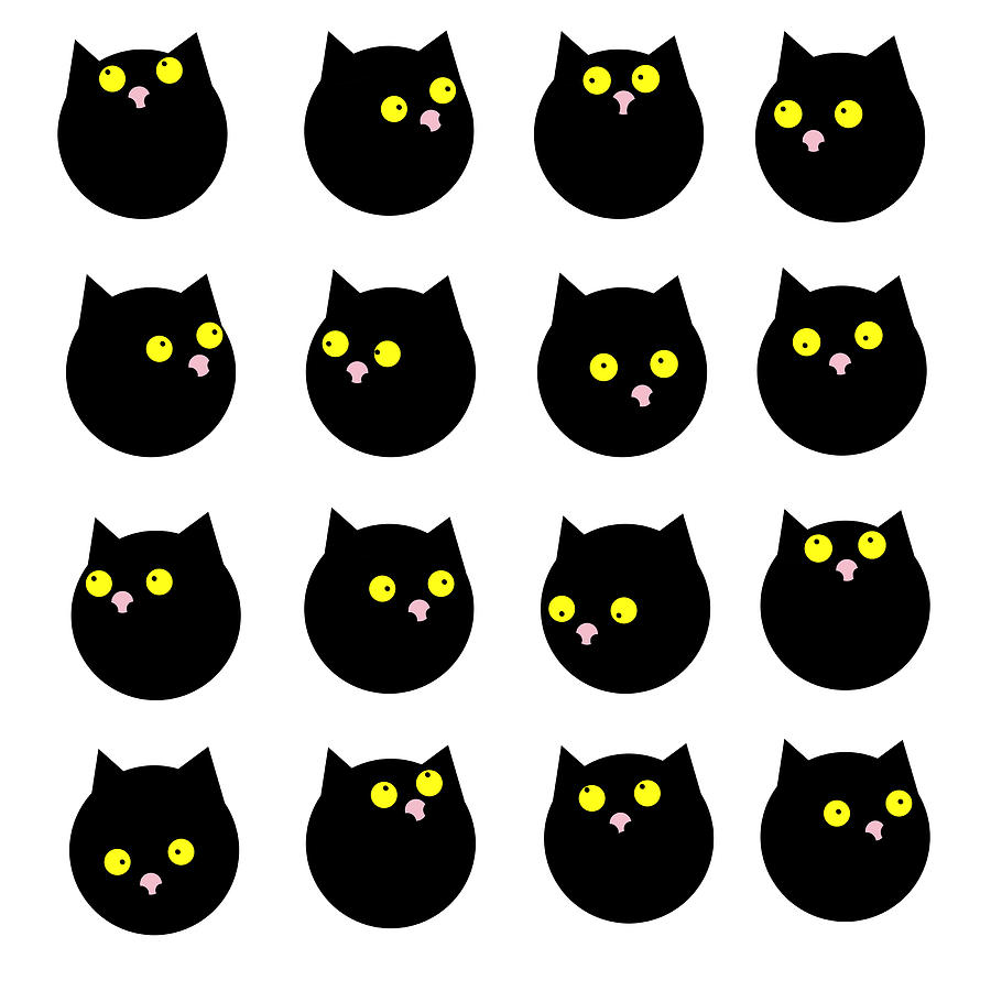 Whimsical Black Cats Minimalist Pattern Digital Art