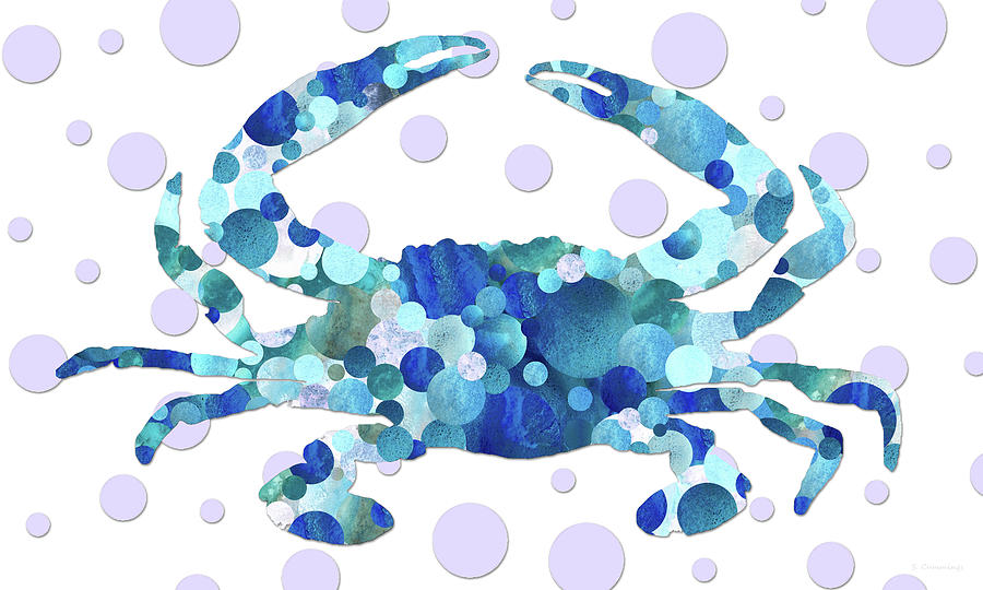 Crab Painting - Whimsical Blue Crab Art - Happy Beach Life by Sharon Cummings