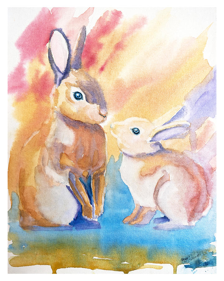 Whimsical Bunny Pair Painting by Renee Forth-Fukumoto