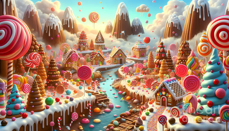 Fantasy Digital Art - Whimsical Candy Land, A fantasy land made entirely of candy and sweets by Jeff Creation