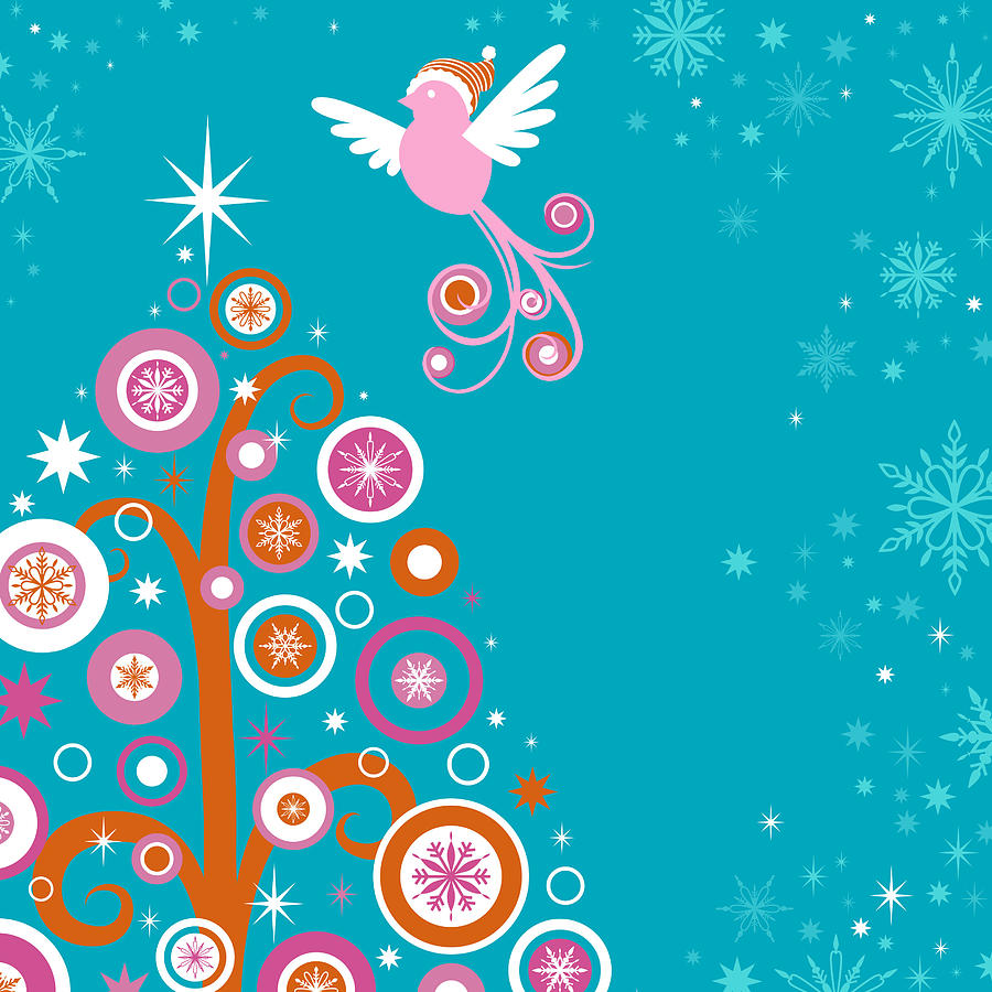 Whimsical Christmas Tree and Bird Drawing by Exxorian