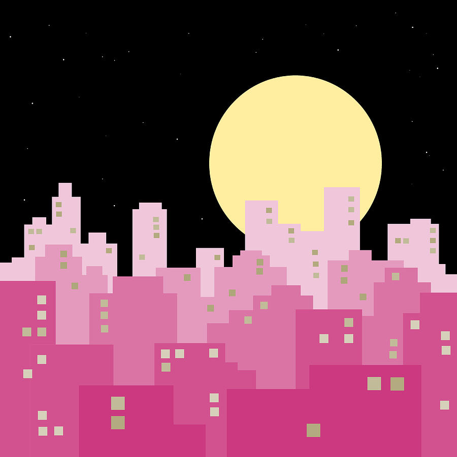 Whimsical City Skyline in Hot Pink Digital Art by Val Arie