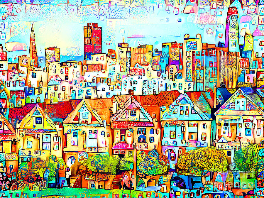 Whimsical Cityscape San Francisco Painted Ladies of Alamo Square 20210412 Photograph by Wingsdomain Art and Photography