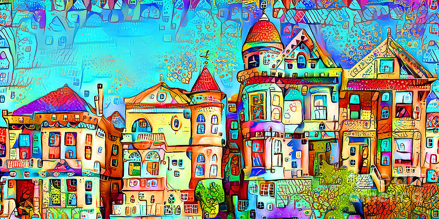 Whimsical Cityscape San Francisco Painted Ladies of Alamo Square 20210415 Long Photograph by Wingsdomain Art and Photography