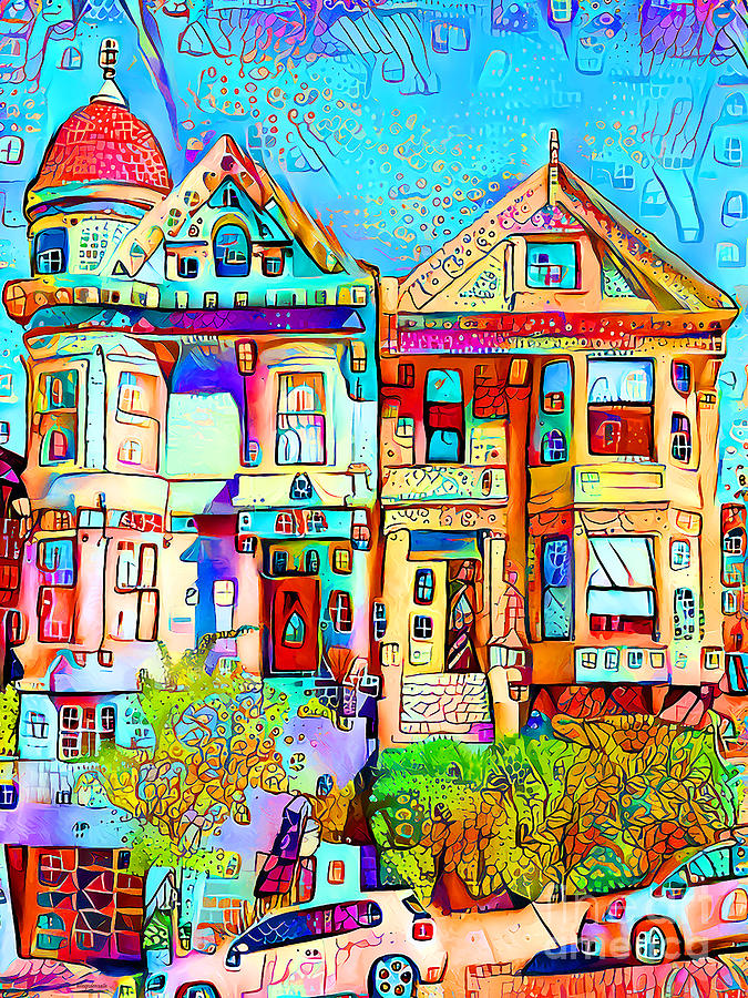 Whimsical Cityscape San Francisco Painted Ladies of Alamo Square 20210418 v3 Photograph by Wingsdomain Art and Photography