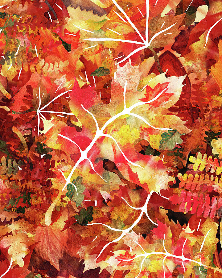 Whimsical Dance Fall Watercolor Autumn Oak Leaf Painting by Irina Sztukowski