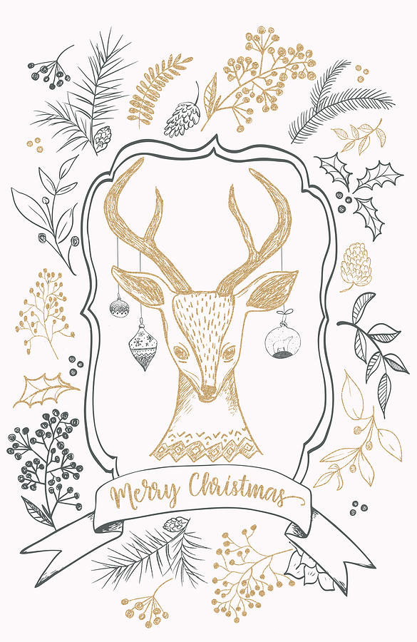 Christmas Digital Art - Whimsical Deer Christmas Card by Ink Well