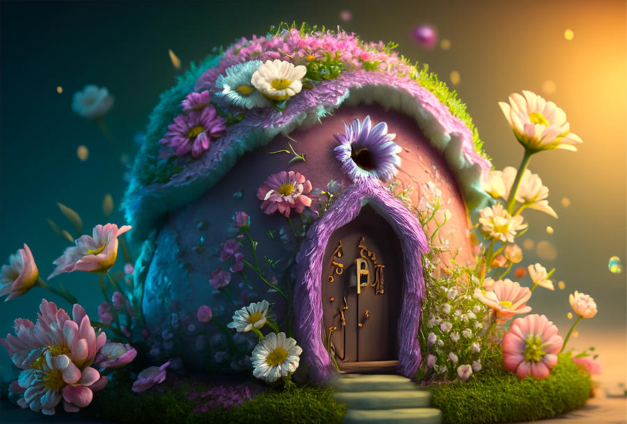 Whimsical Fairy Garden Cottage Digital Art by Inge Lewis