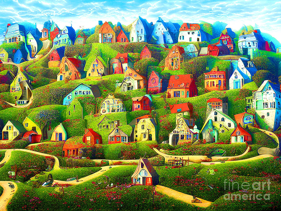Whimsical Fairytale Houses On A Countryside Hill 20221021L Mixed Media by Wingsdomain Art and Photography