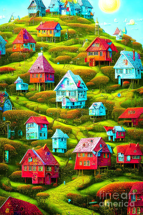 Whimsical Fairytale Houses On A Countryside Hill 20221021m Mixed Media by Wingsdomain Art and Photography