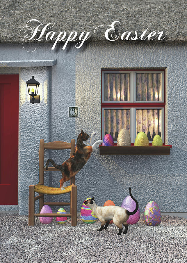 Whimsical Fantasy Easter Eggs and Cats Digital Art by Jan Keteleer