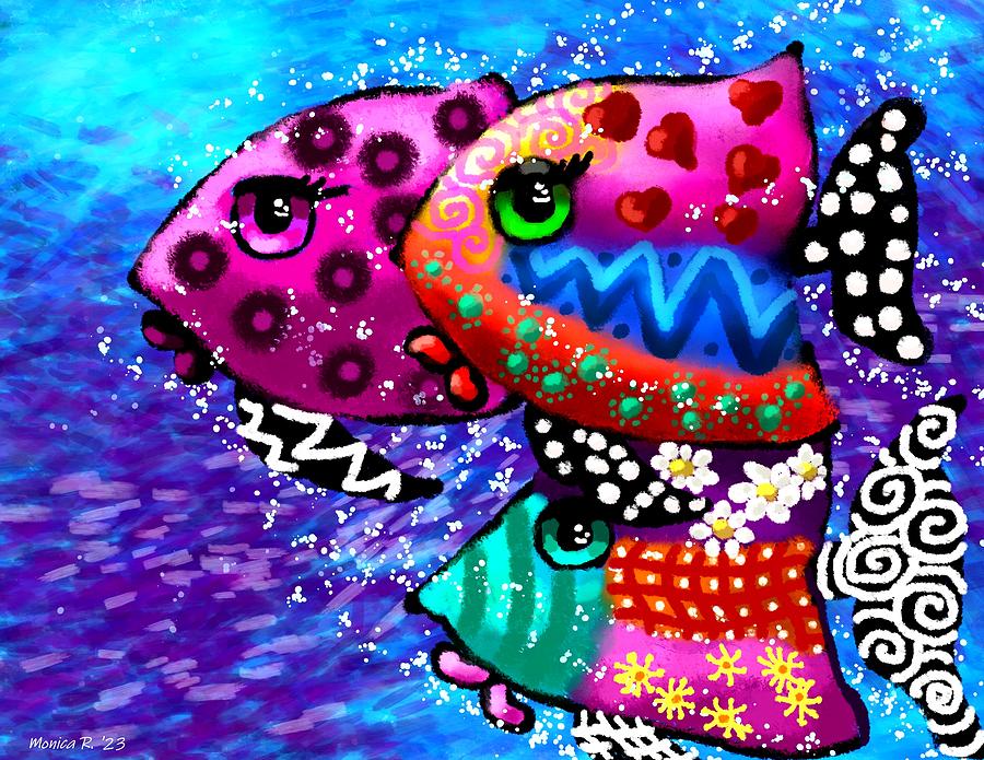 Whimsical Fish Painting by Monica Resinger