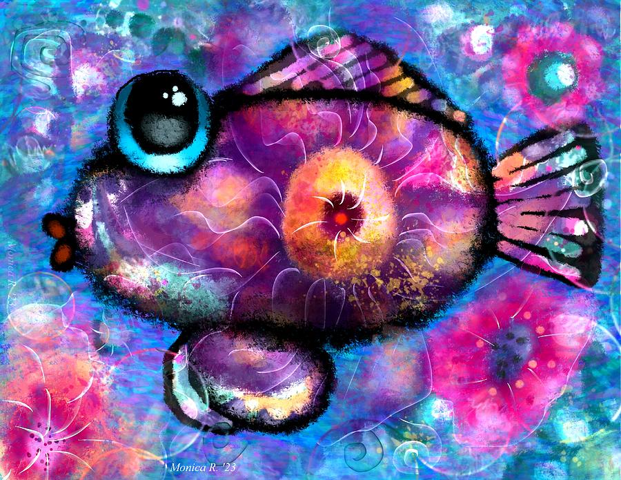 Whimsical Floral Fish Abstract Painting by Monica Resinger