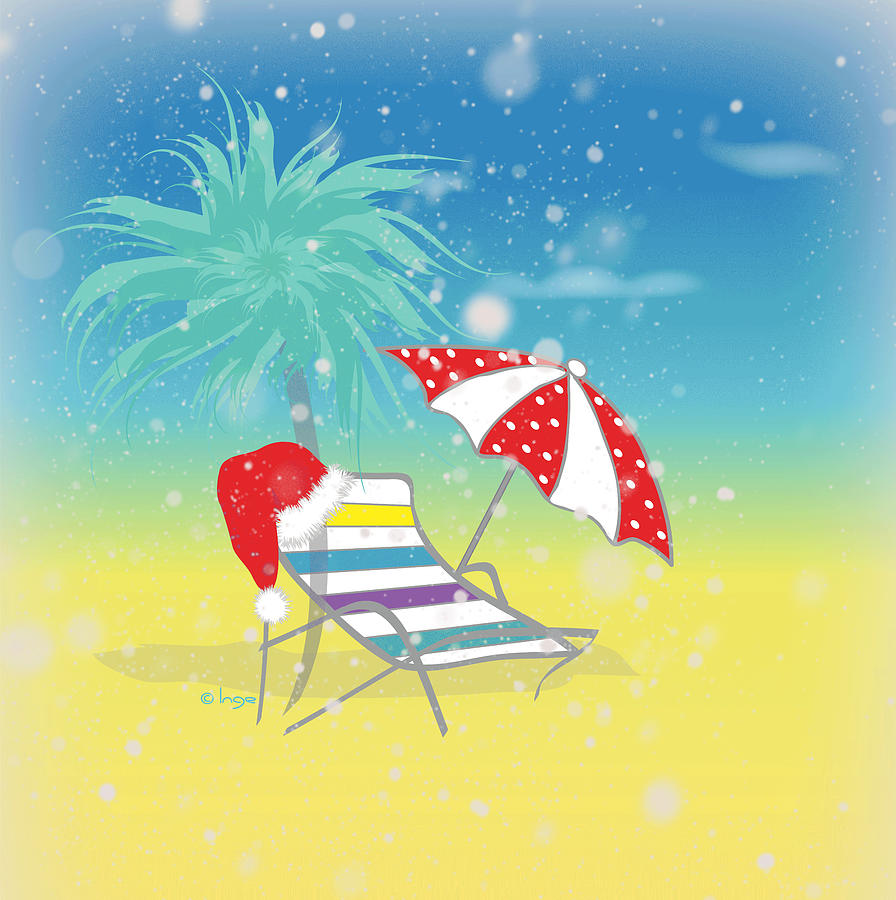 Whimsical Florida Xmas with Santa hat and Palm Digital Art by Inge Lewis