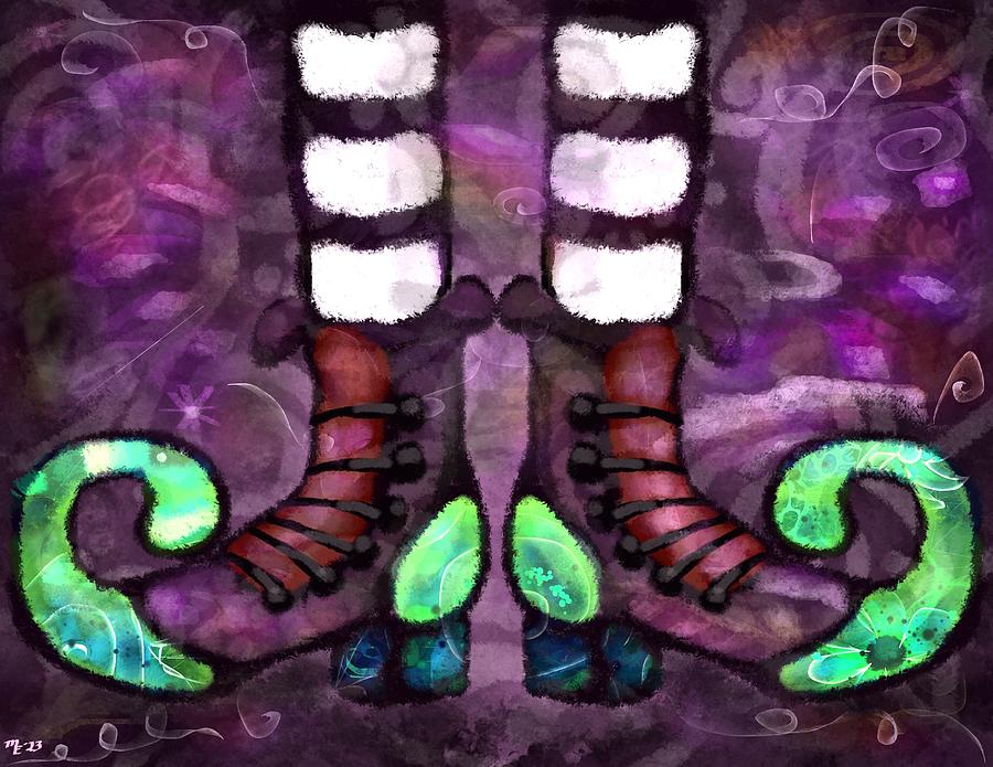 Whimsical Halloween Witch Boots Painting by Monica Resinger