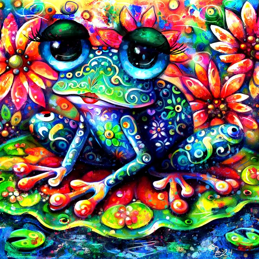 Whimsical Impressionistic Floral Frog Painting Painting by Monica ...