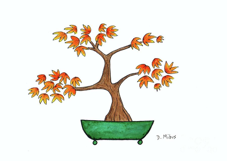 Whimsical Japanese Maple Bonsai Tree Painting by Donna Mibus