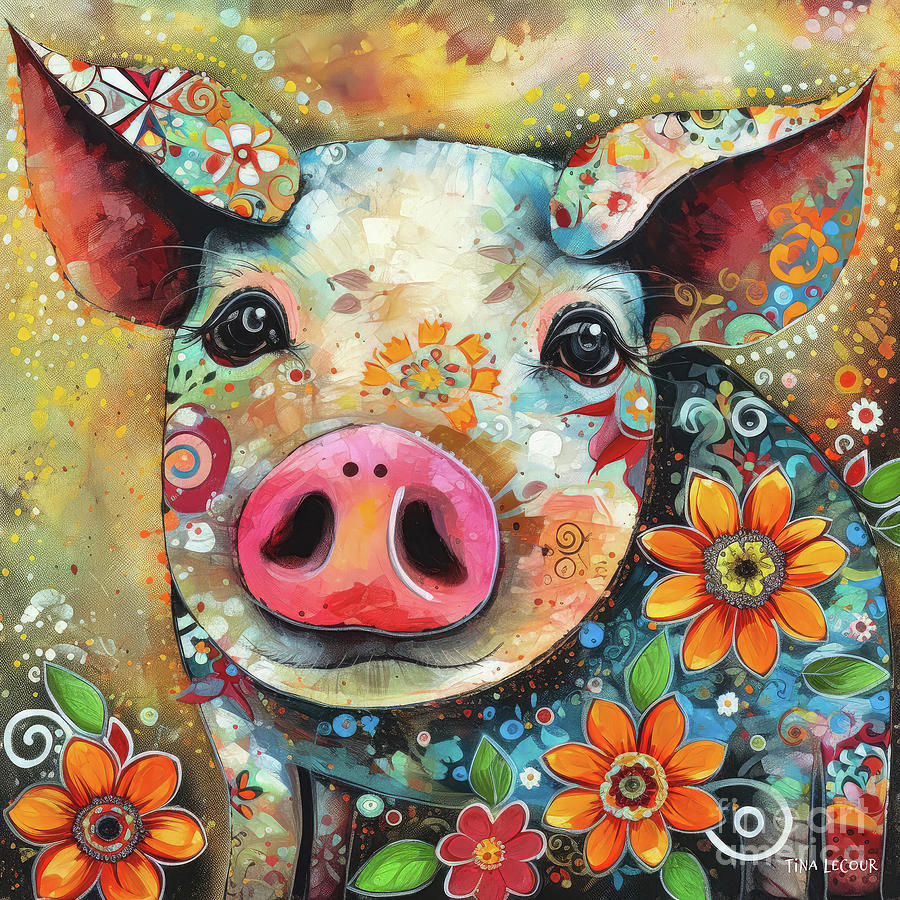 Whimsical Little Pig Painting by Tina LeCour